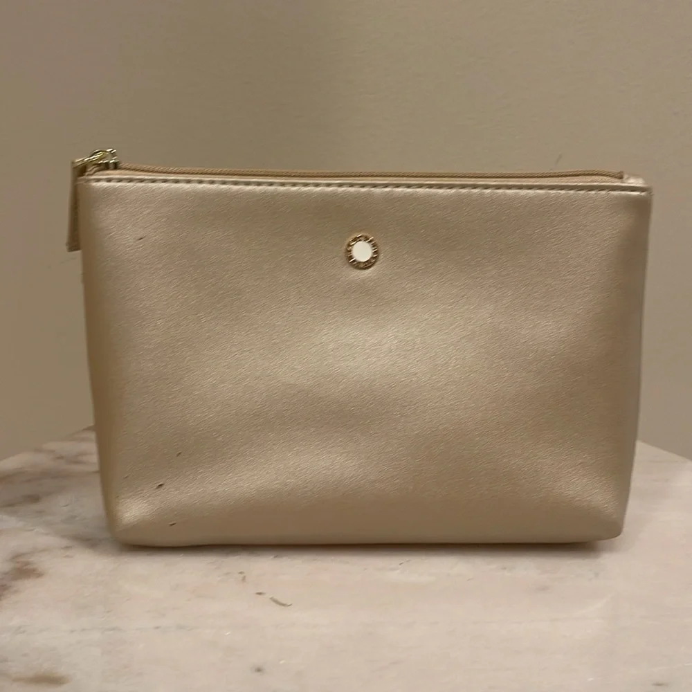 Bvlgari metallic gold faux leather cosmetics bag
